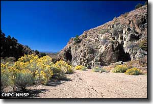 A dry arroyo bed at Cerrillos Hills State Park