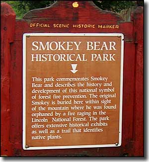 Sign out front of Smokey Bear State Historic Site