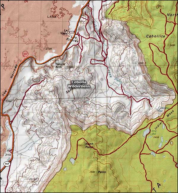 Map of the Cebolla wilderness area Cebolla Wilderness area map