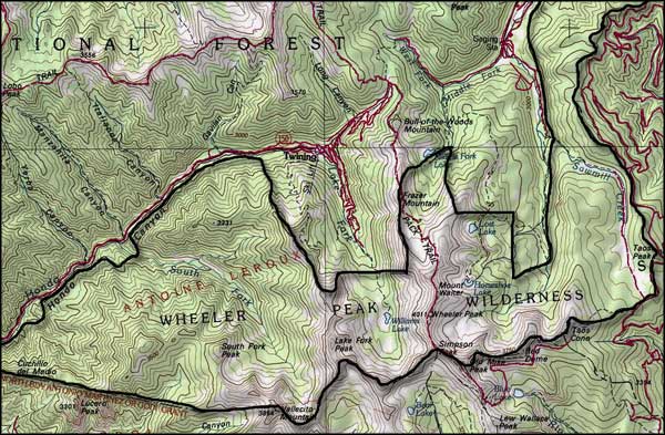 Wheeler Peak Wilderness map