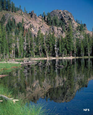 A view of lake, forest and rock in Mountain Lakes Wilderness