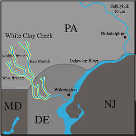 Map of the White Clay Creek Wild and Scenic River area