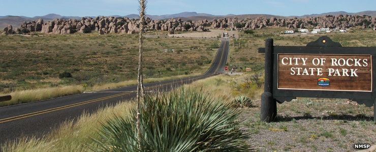 At the entrance to City of Rocks State Park