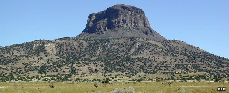 A view of the volcanic plug named Cabezon Peak in Cabezon Peak Wilderness Study Area