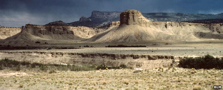 Looking across the desert to the buttes and volcanic plugs of Ignacio Chavez Special Management Area