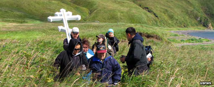 Unangan elders going to visit their homes in the Aleutian Islands Unit
