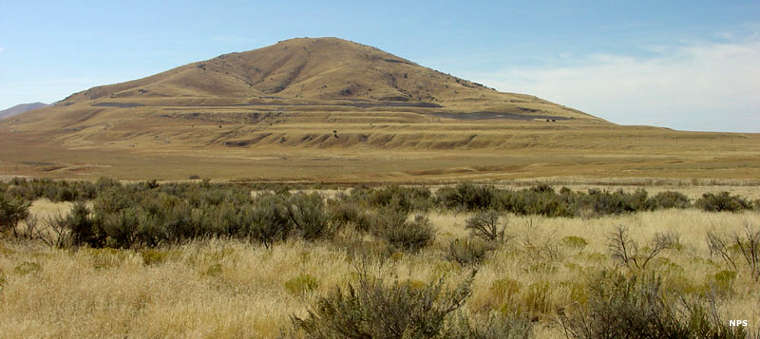 Golden Spike National Historic Site: A view of ancient wave-cut terraces in the nearby Promontory Mountains Wave-cut terraces on the Promontory Mountains