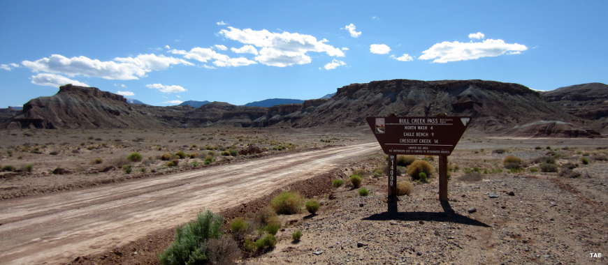 Entering the bull Creek Pass Back Country Byway in Utah Sign marking Bull Creek Pass Backcountry Byway in Utah
